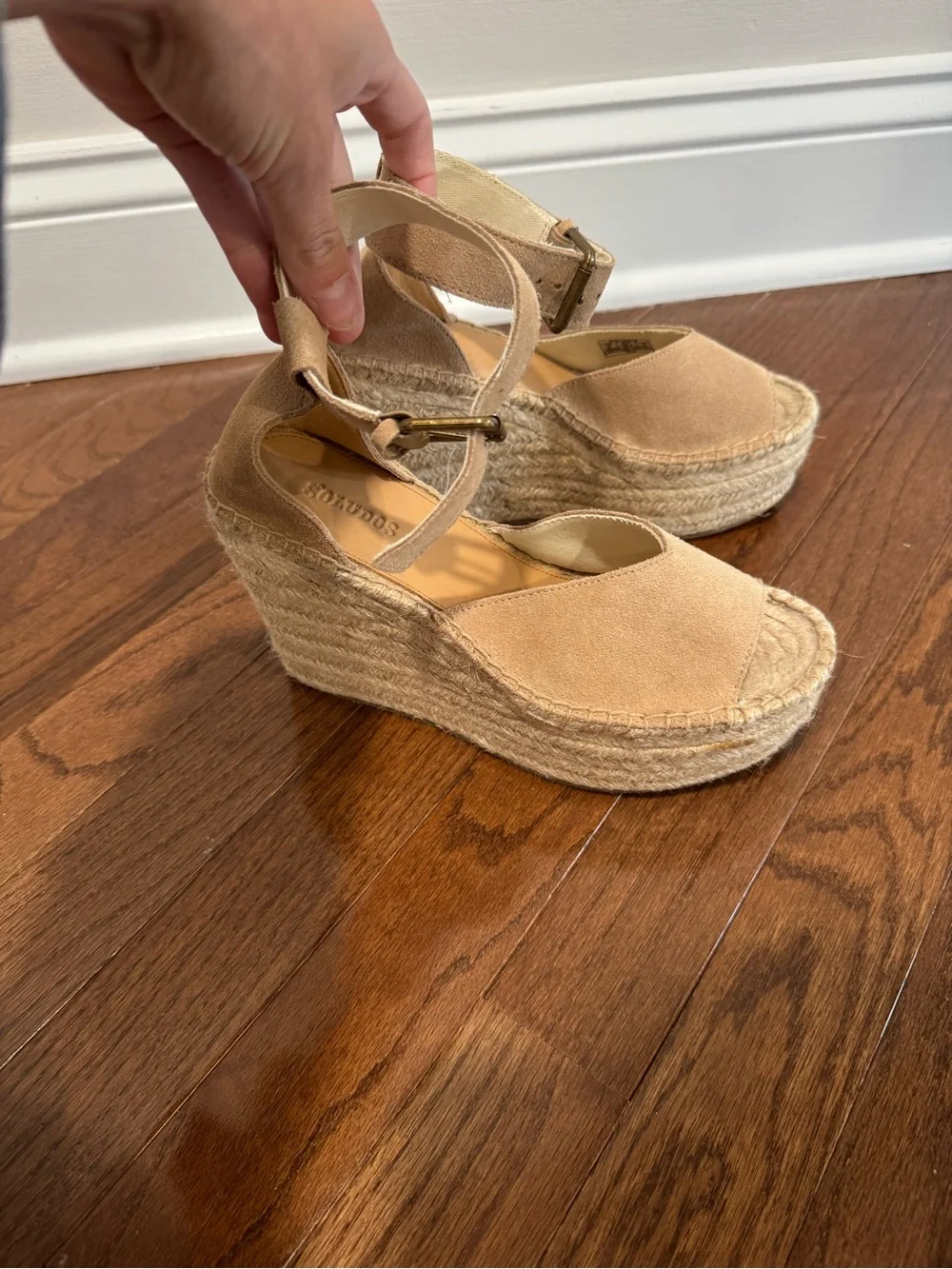 brand new Soludos Positano Tan Suede Espadrille Wedge Sandals
